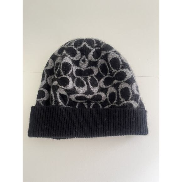 Authentic COACH Hat Beanie All Over C Logo Cashmere Wool Fur Blend Soft One Size main image 6